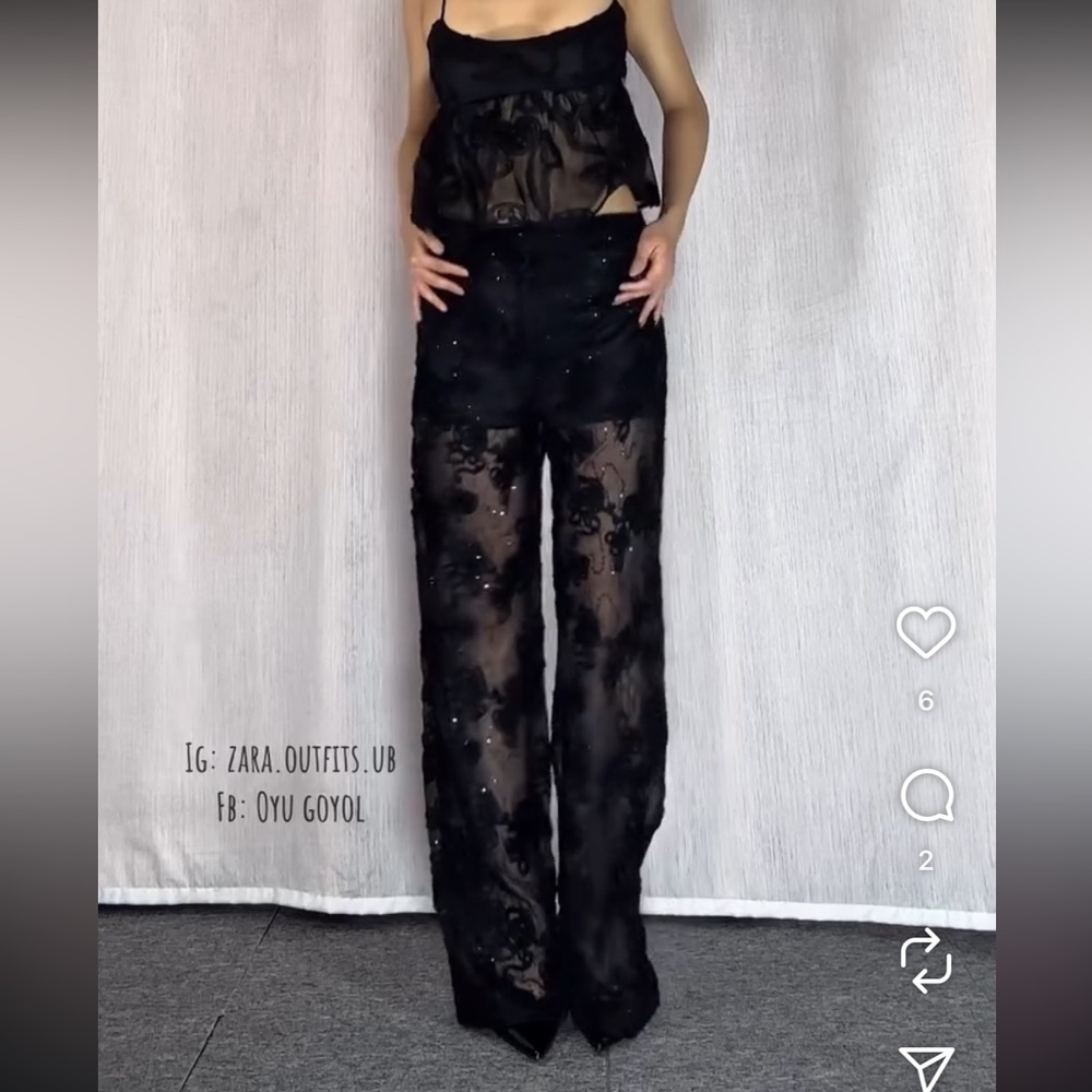 ZARA 8497/751/800 197/015 FLORAL STRUCTURED SEQUINS SEMI-SHEER PANTS - Picture 16 of 16